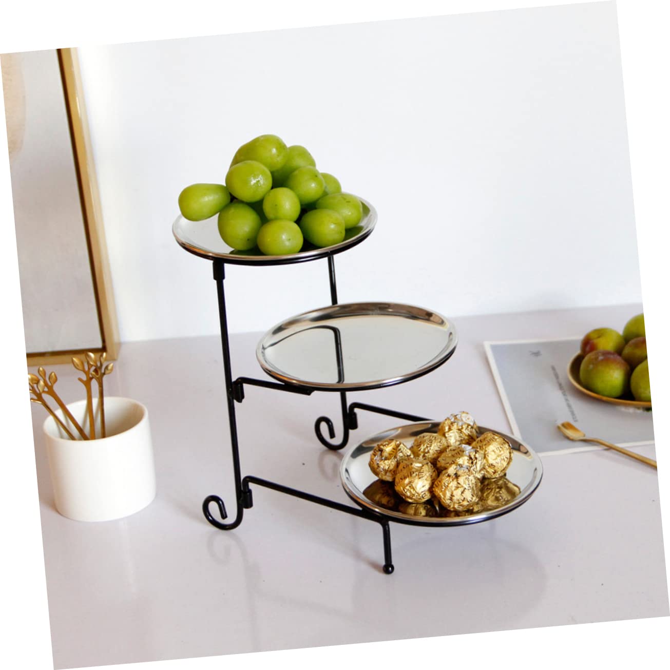 Vassoio in Acciaio Inox per Snack Frutta Secca e Caramelle Contenitore per Dolci e Frutta da Tavolo Design Portatile per Uso Quotidiano