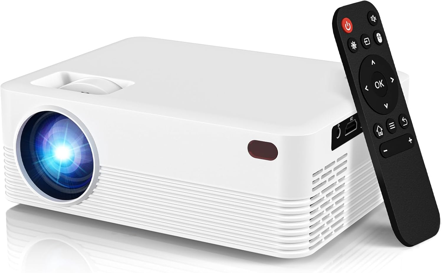 Mini Portable Projector with Wifi and Bluetooth, Native 1080P Full HD Smart Projector , 300 ANSI, Compatible with Smartphone, HDMI, USB for Home, Bedroom, Outdoor Use ?White? H5-White
