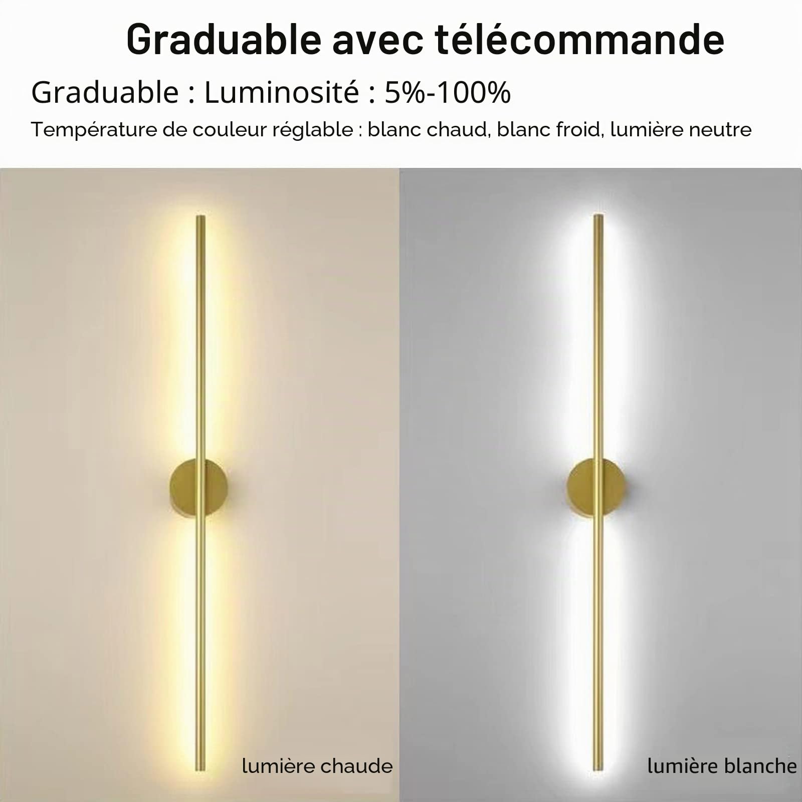 Appliques murales à longue bande LED à intensité variable, applique linéaire de fond murale en aluminium simple et moderne, pour escaliers de couloir de salon de chambre à coucher, noir B, 60 cm