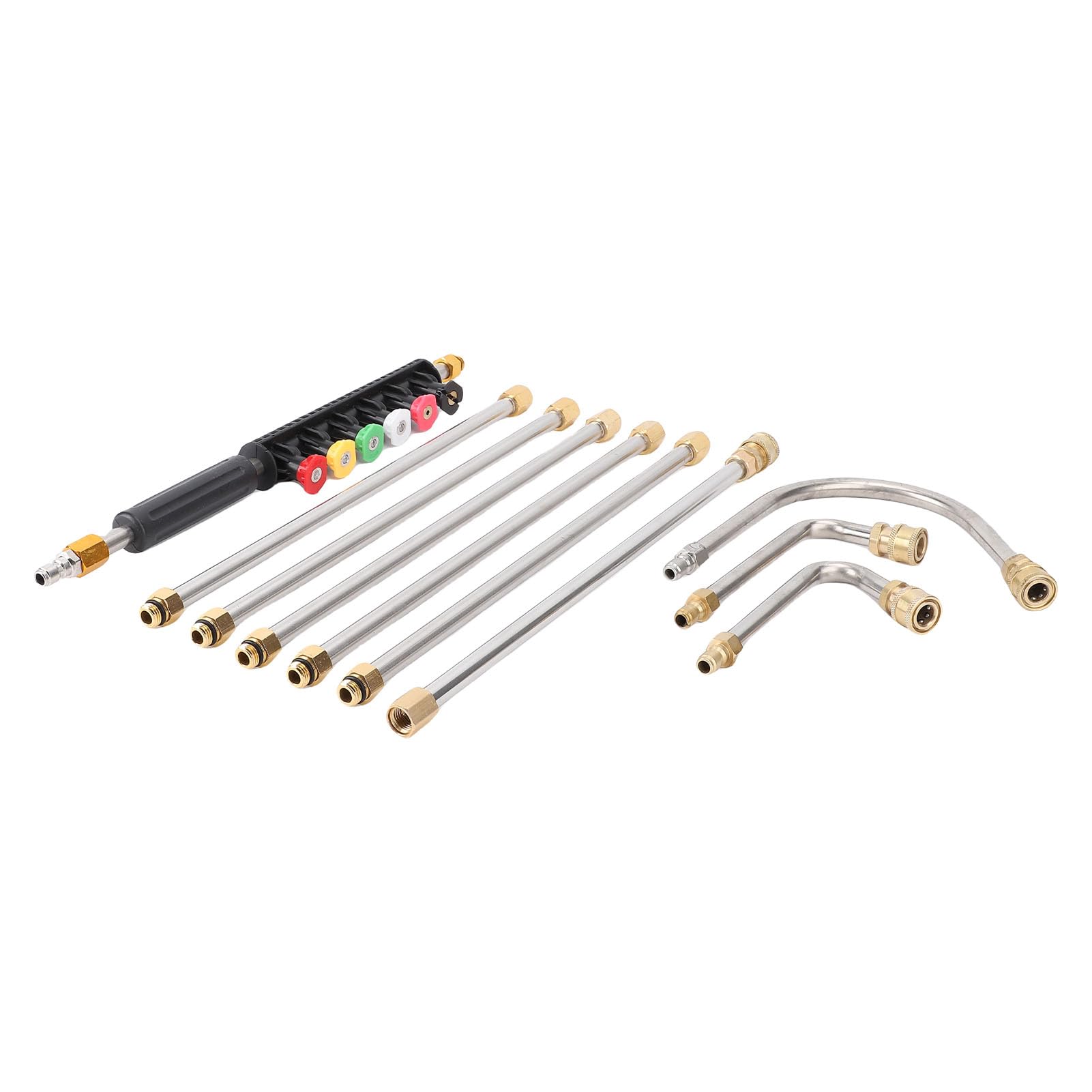 Jeffergarden Kit de Varilla de Extensión para Lavadora a Presión, Varilla de Extensión para Lavadora Eléctrica de Latón y Acero Inoxidable con 7 Varillas Rectas, 3 Varillas Curvas, 6 Puntas de