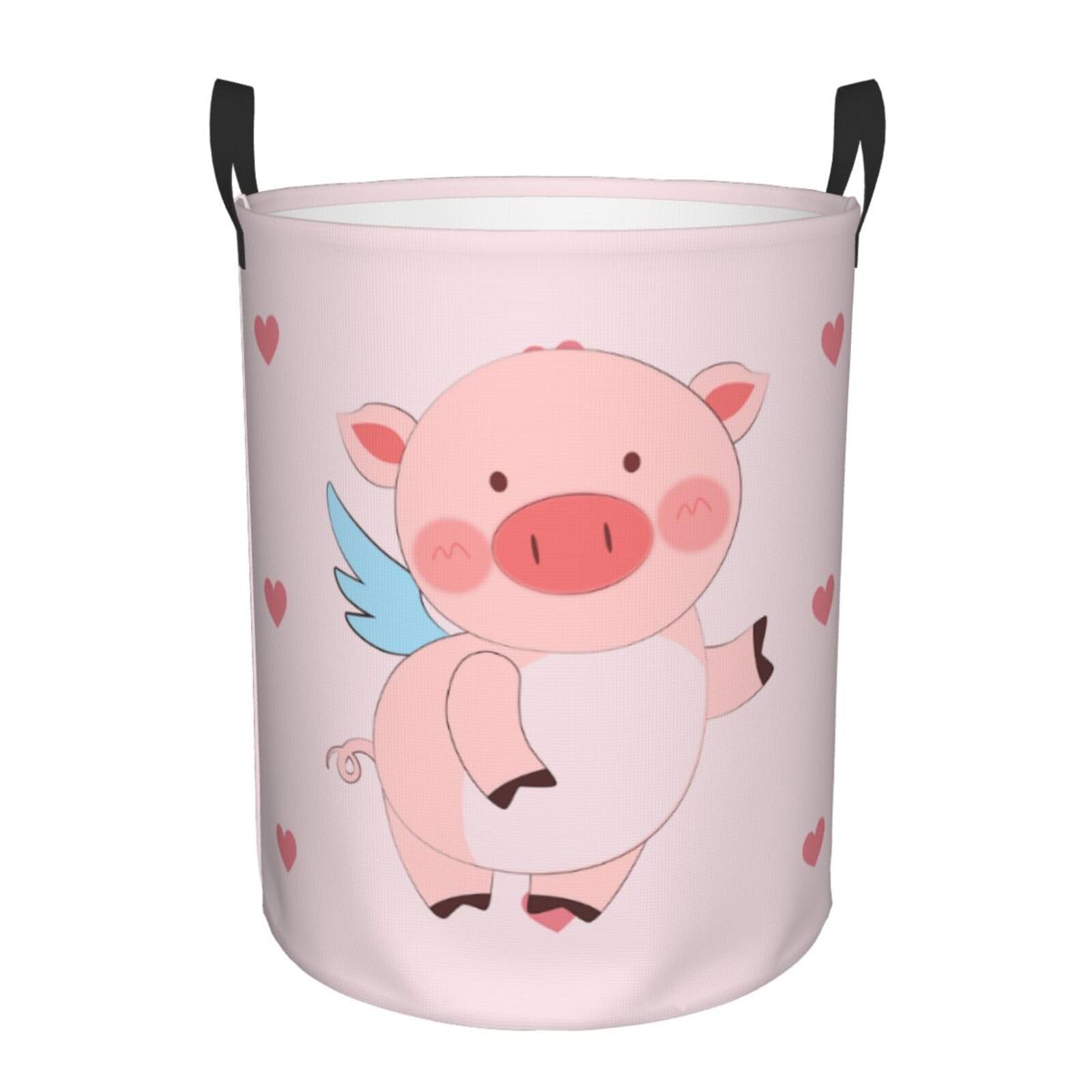 M Collapsible cartoon flying pig Print Circular Hamper Round