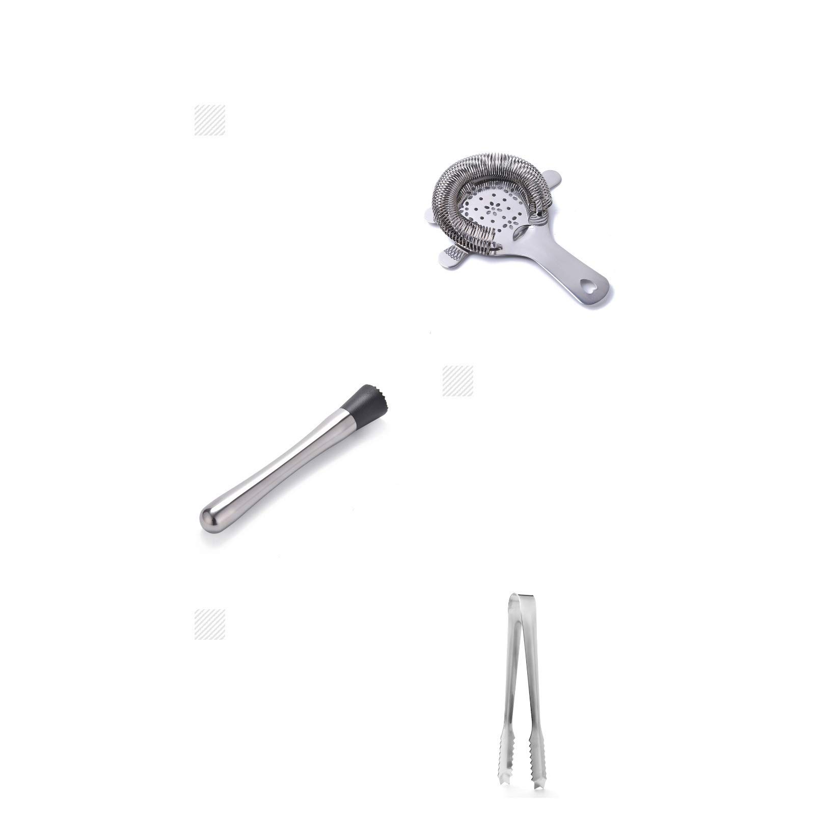 Kit de Herramientas de cóctel Kit de Barman Incluye coctelero Jigger Spoon Flower Muddler Squeezer Ice Tong