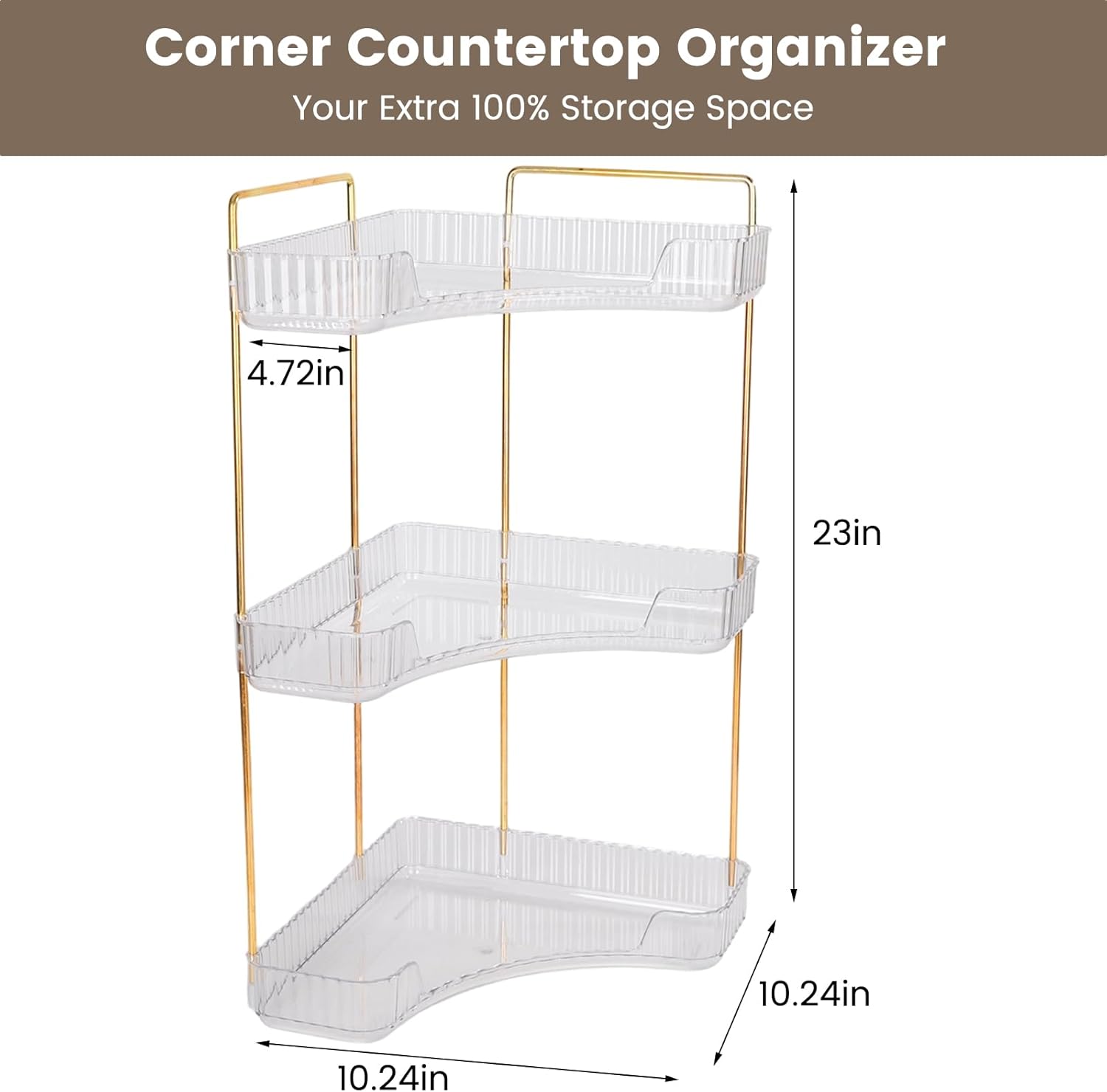 90 Degree Corner Shelf Organizer, 3 Tier Bathroom Countertop Storage Rack, Space Saving Desktop Organizer for Makeup, Skincare, Perfumes, Kitchen Pantry, Transparent 3 Layer Display Shelf