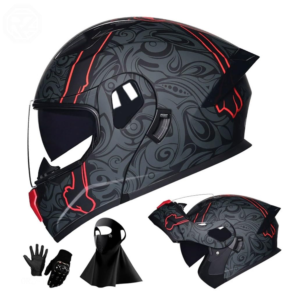 Ragopilen P8 Helmet, Full Face Motorcycle Helmet Approved 2 Visors Black Night Vision Adult Kids M-2Xl 3Pcs(,L(57-58Cm))
