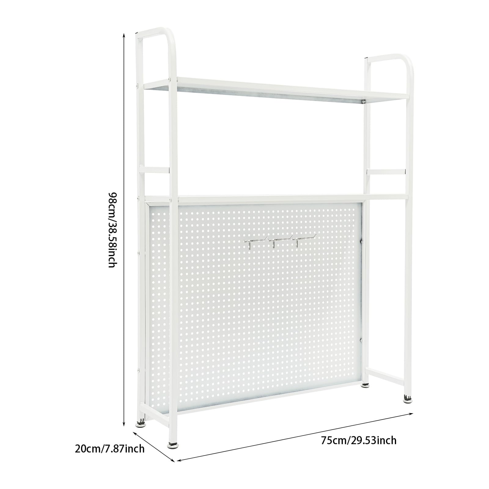 Organizer da scrivania in metallo, a 2 piani, multiuso, con fori e ganci, per riporre libri, materiale da ufficio, documenti, 75 x 20 x 98 cm