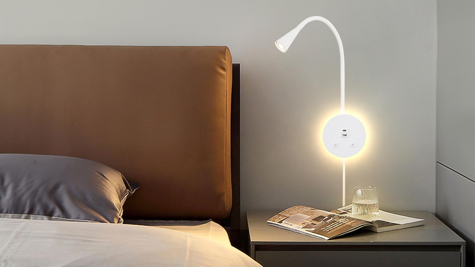 Image of White Headboard Reading Light, 2 Pack Led Wall Mounted Book light, Bedroom Reading Lamp, USB Output, Night Light & Switch, Wall Sconce for Bedtime Reading, Gooseneck Headboard Bed Lights Wall Sconce
