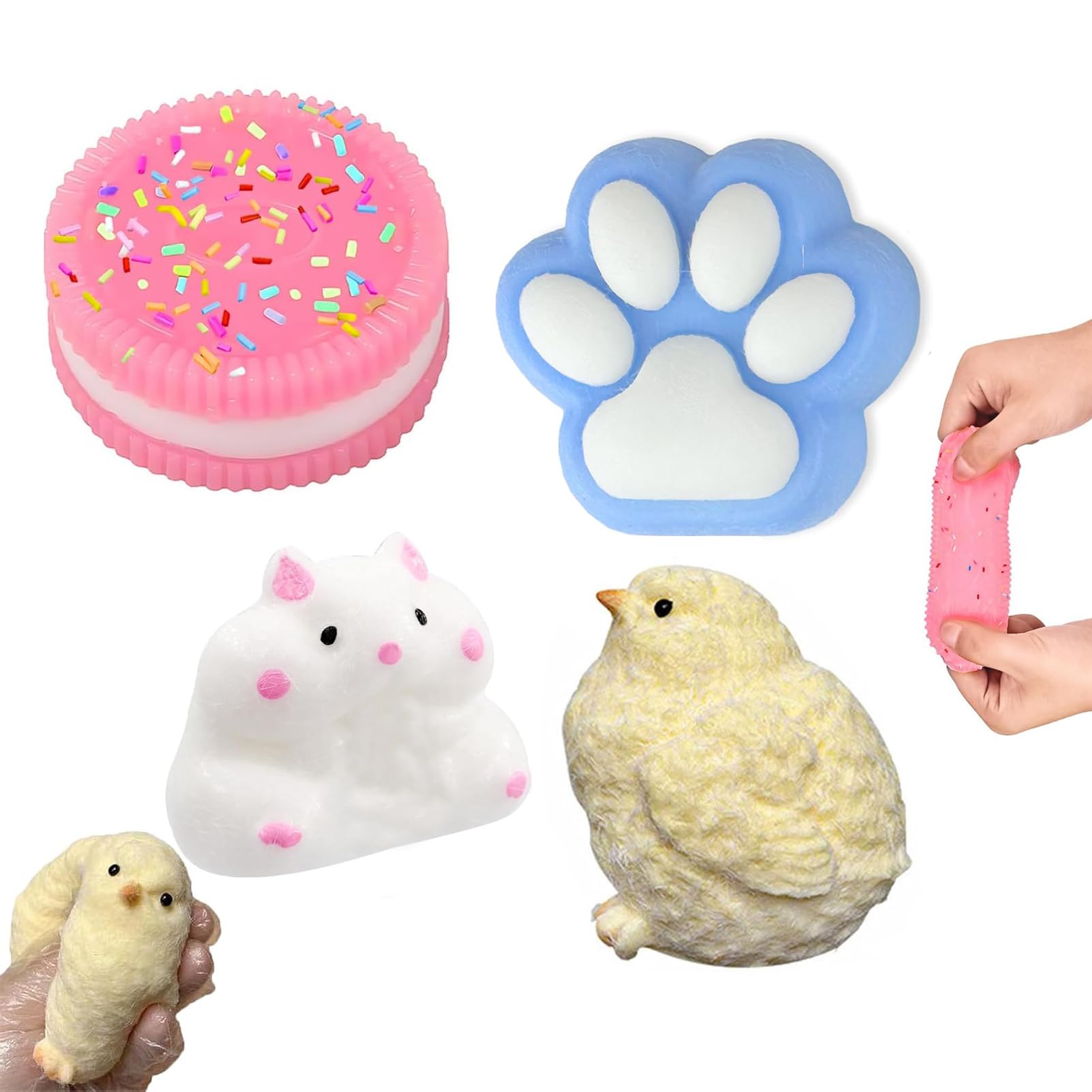4Pcs Taba Squishy, Fufu Squishy Hamster Sensory Toy Taba Squishy Oreo Cat Paw Squeeze Toy Small and Portable, Suitable for Stress Relief Children and Adults (Color 1)
