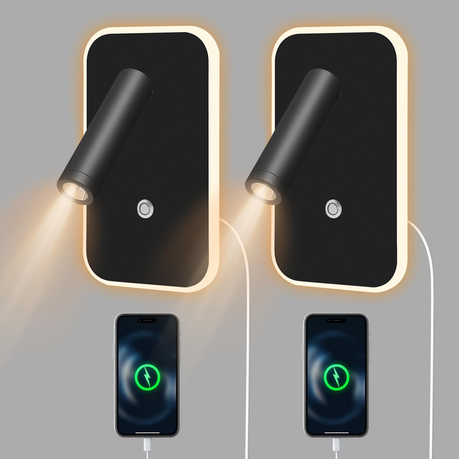 Lampada da Parete a LED per Interni, Lampada da Lettura a LED da Comodino con Interruttore, porta di ricarica USB, TYPE C, Lampada da Parete orientabile a 350°, Lampada da Lettura da Comodino