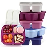 Honeydak 5 Pack Snack Containers 4 Compartment Bento Snack Boxes Reusable Lunchable Containers with Lids Divided Meal Prep Lunch Food Storage Box for School Work Travel(Elderberry,Equal)