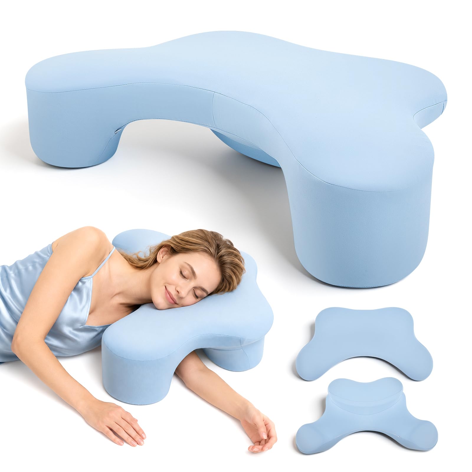 Almohada ergonómica para dormir de lado con sisas, espuma viscoelástica para aliviar la presión, espuma para cuello y hombros para dormir de lado, espalda y boca abajo