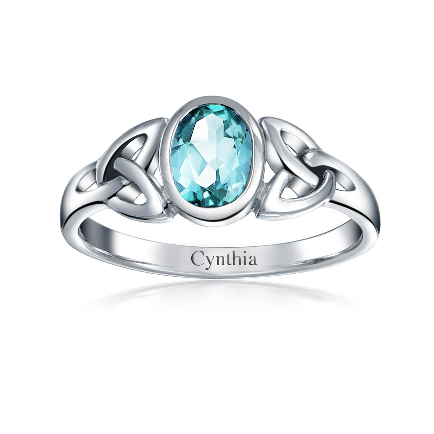 Personalisieren Geburtsstein Edelstein Oval Mondstein Amethyst Blauer Topas Bff Sorority Sister Freundschaft Keltischen Trinity Knot Triquetra Ring Für Frauen Teens .925 Sterling Silber Anpassbar