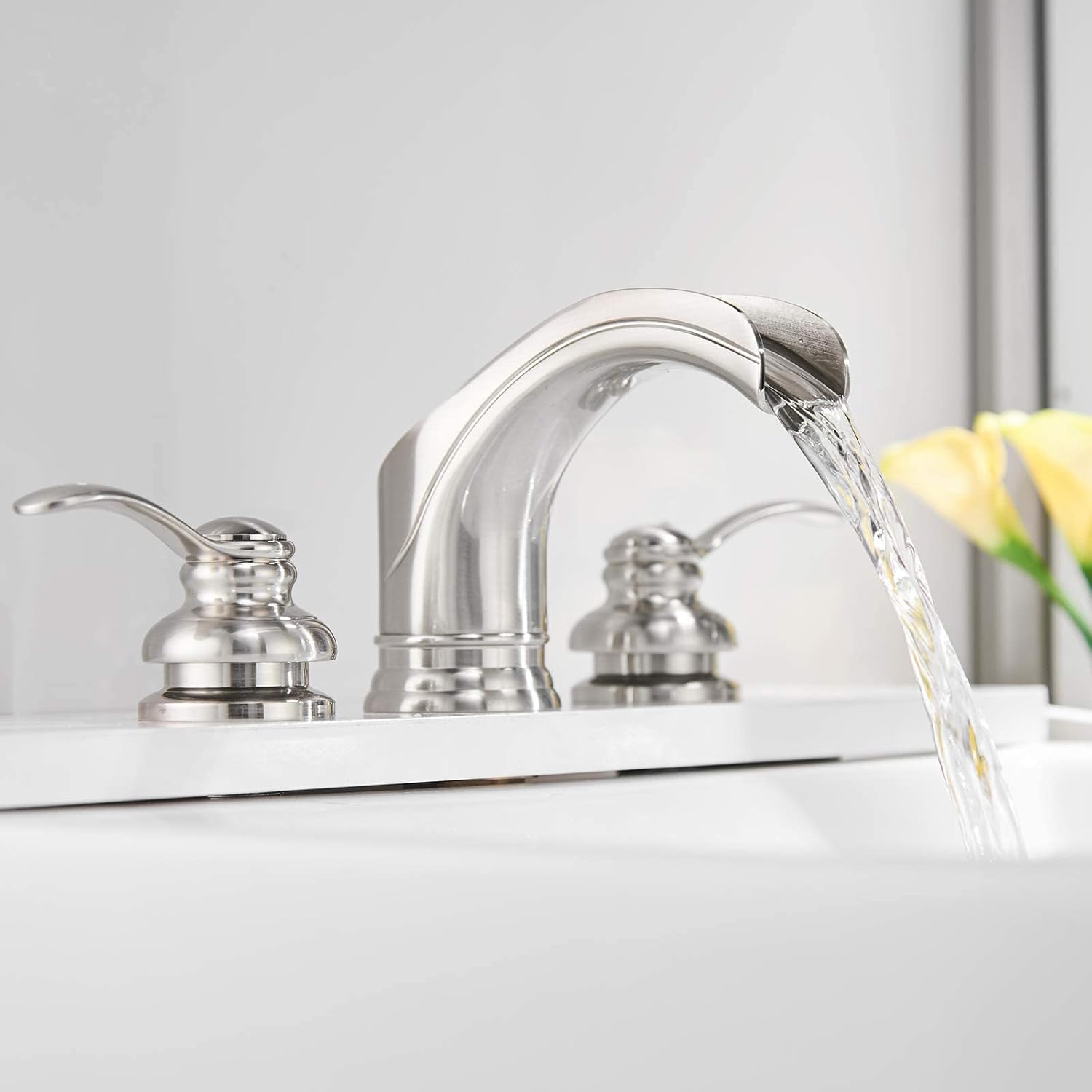 Free Shipping Offer BATHLAVISH Bathroom Faucet 3 Hole, Brushed Nickel Bathroom Faucet, Widespread Bathroom Faucet Waterfall 8 Inch 2 Handle Lavatory Vanity Farmhouse Brush Nickel Finish with Pop Up Drain with Overflow Get Cheap Price BATHLAVISH Bathroom Faucet 3 Hole, Brushed Nickel Bathroom Faucet, Widespread Bathroom Faucet Waterfall 8 Inch 2 Handle Lavatory Vanity Farmhouse Brush Nickel Finish with Pop Up Drain with Overflow