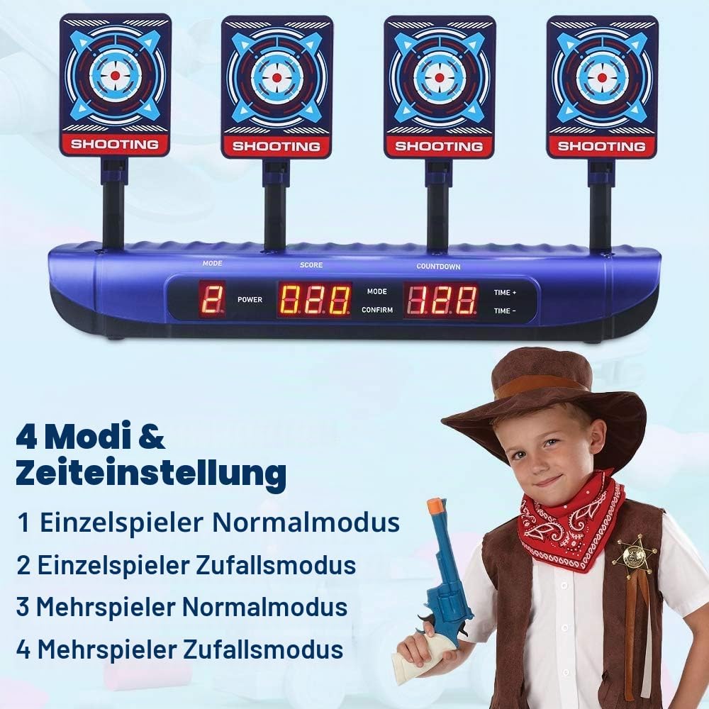 Zielscheibe für Nerf Pistole, 4 Spielmodi & 4 Ziele Elektronische Wertung Automatisches Zurücksetzen Digitale Ziele Spielzeug für 6 7 8 9 10 Jahre Kinder Jungen Geburtstagsgeschenke Ostern Geschenkes