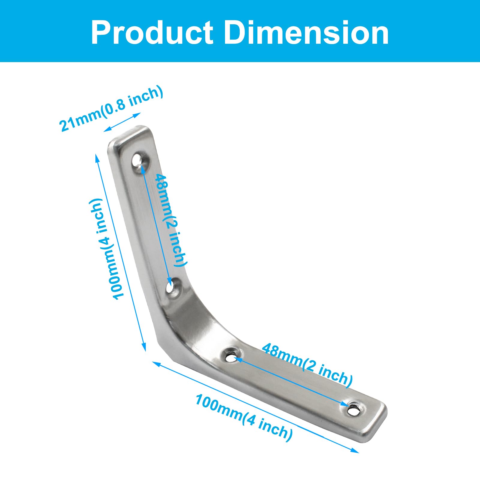 Cjueiom 4 Pcs 4 Inch Brushed Shelf Bracket, L Shaped Bracket, Angle Brackets Heavy Duty for Bookshelf Table Furniture Window Wall Wood Board, 100mm*100mm - Image 3