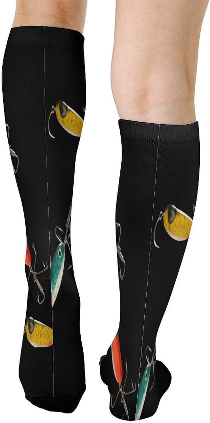 Fishing Lur Compression Sock Circulation Support Socks Lightweight Knee High Tube Sock Over-The-Calf Sock for Adult