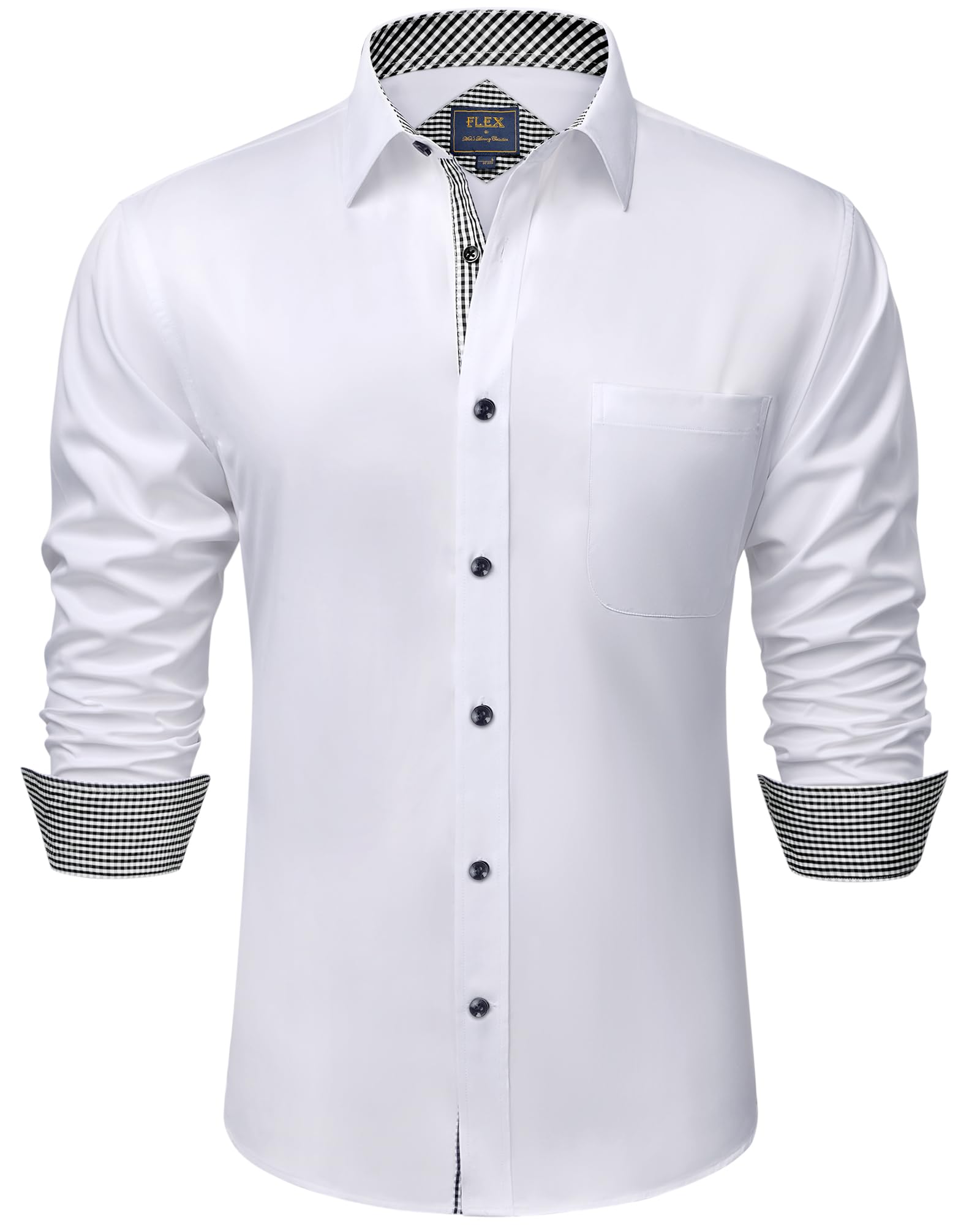 siliteelon Hemd Herren Langarm Regular Fit Kontrast Businesshemd Freizeit Stretch Anzughemd