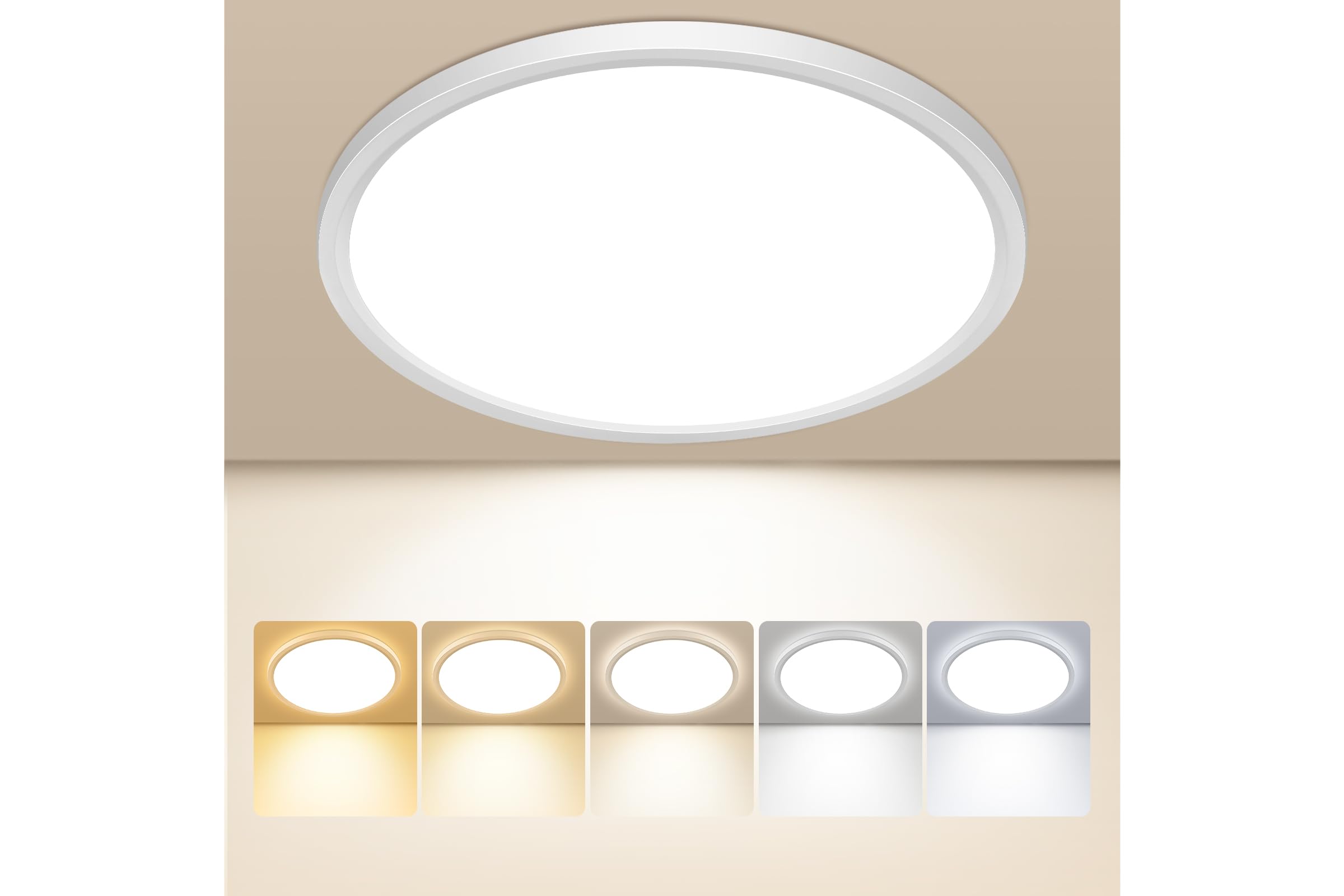 22cm LED Deckenleuchte Flach,5 Farben-3000/3500/4000/5000/6500K Deckenlampe,IP44 Wasserfest Badezimmer Lampe Decke,18W Ultra Dünn Rund Lampen für küche Badezimmer Schlafzimmer Flur Wohnzimmer (22cm)