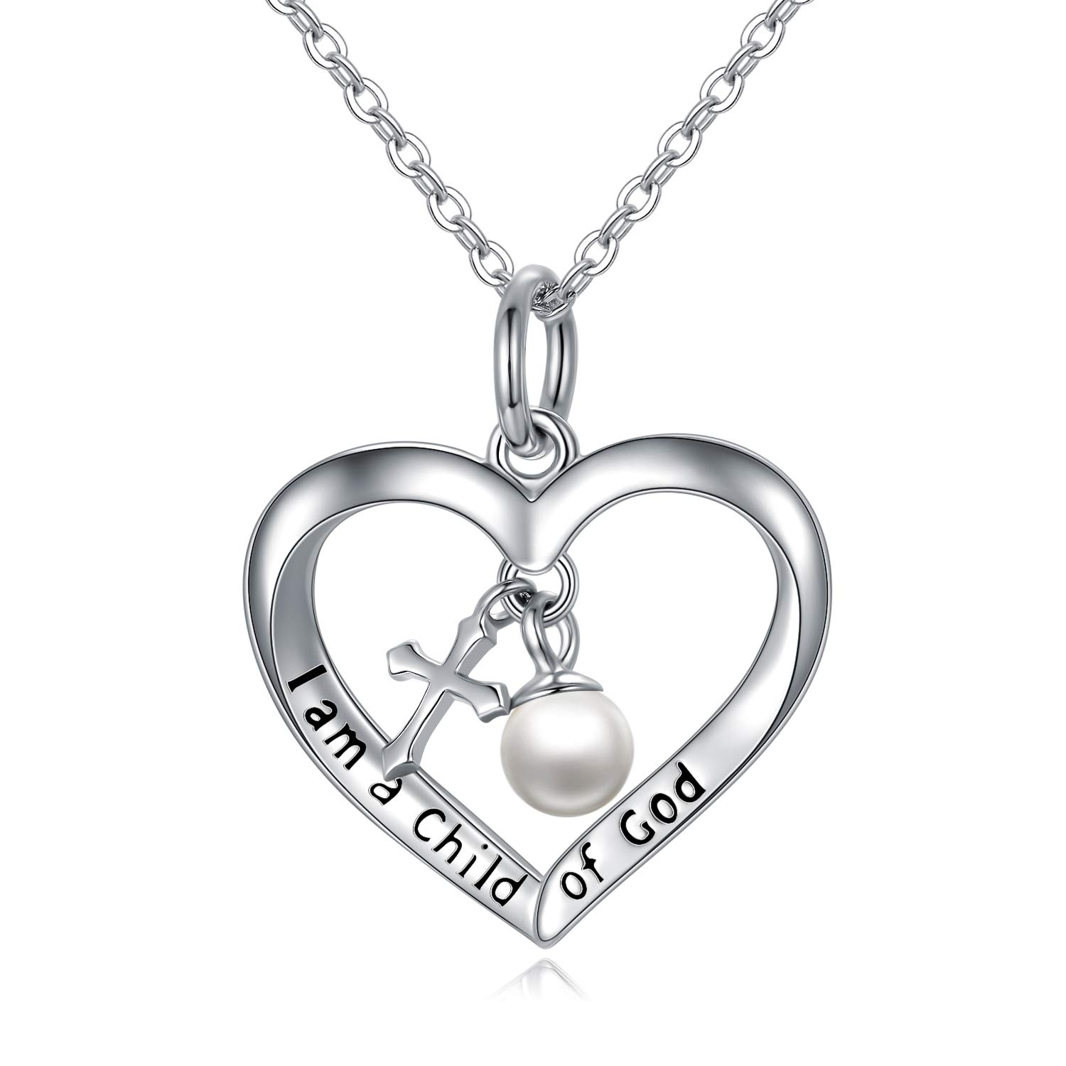 PEIMKOBaptism Gifts for Girls I am a Child of God Cross Pendant Necklace 925 Sterling Silver First Communion Gifts for Goddaughters - 14/16 Inch