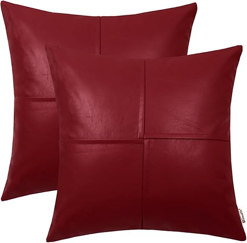 BRAWARM Fundas de almohada de piel sintética de 20 x 20 pulgadas, paquete de 2 fundas de almohada de cuero rojo profundo, almohadas decorativas de