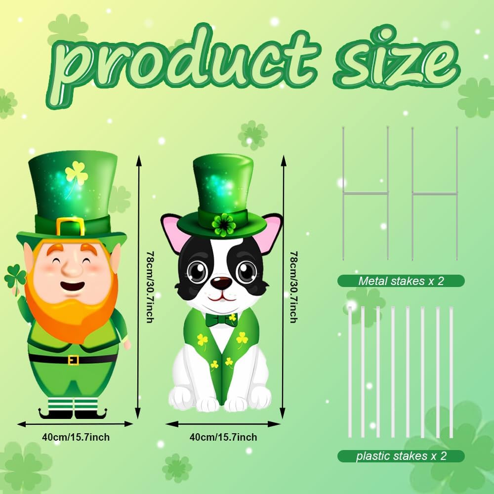 St. Patrick’s Day Outdoor Decorations, 2Pcs Irish Leprechaun Hat & Pot of Gold Garden Stakes with Shamrock, Weather-Resistant Yard Signs for St. Patrick’s Day Decor for Homeowners, Families & Holiday Party Decor（31 Inch）