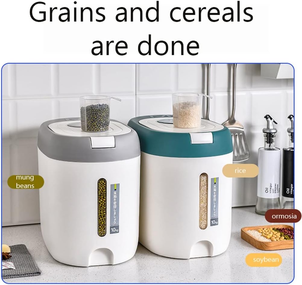 5KG/10KG Rice Dispenser Plastic Storage Container Breadbasket Home Box Jars For Bulk Cereals(Gray,10KG38.8 * 19.5 * 16.5CM)