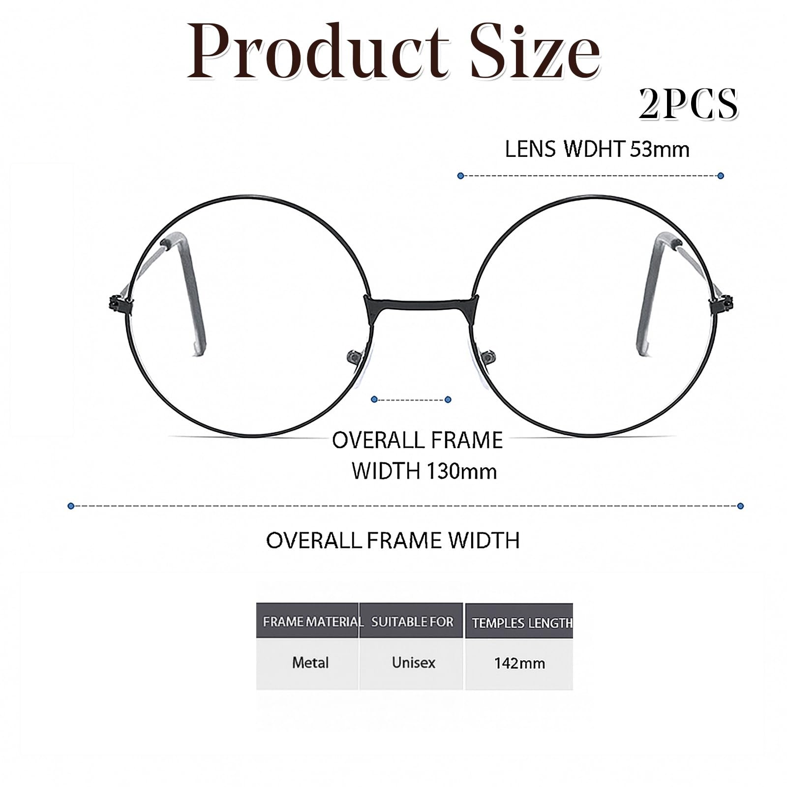 CloudWei SmartSelect 2 works Round Glasses Classic Retro Glasses Black Circle Glasses Fancy Dress Cosplay Party Costume Photo Props Accessories for Adults - Image 2