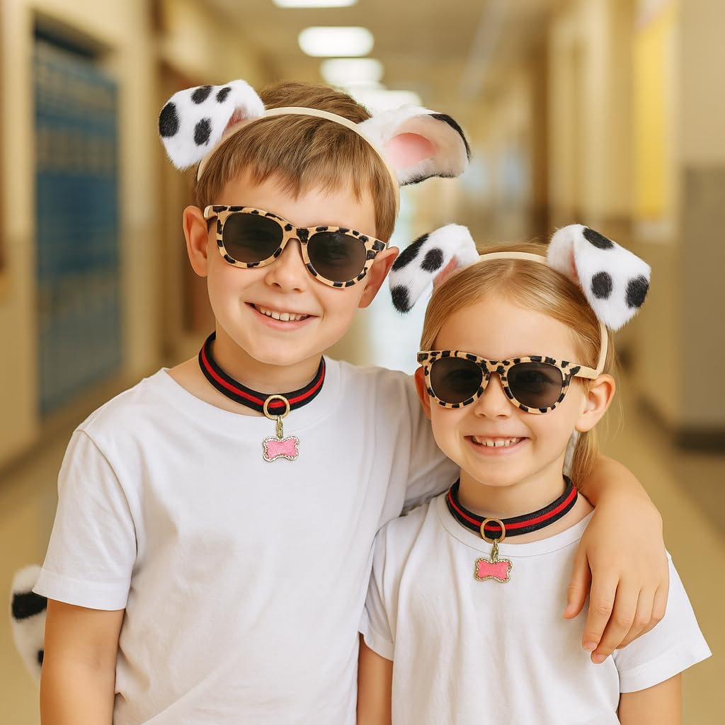 5 PCS Kids Dalmatian Costume Accessories Set for Boys & Girls – Puppy Dog Ears Headband and Tail, Decorative Collar, Bone Dog Tag, and Sunglasses for Halloween and Dress-Up Parties - Image 2