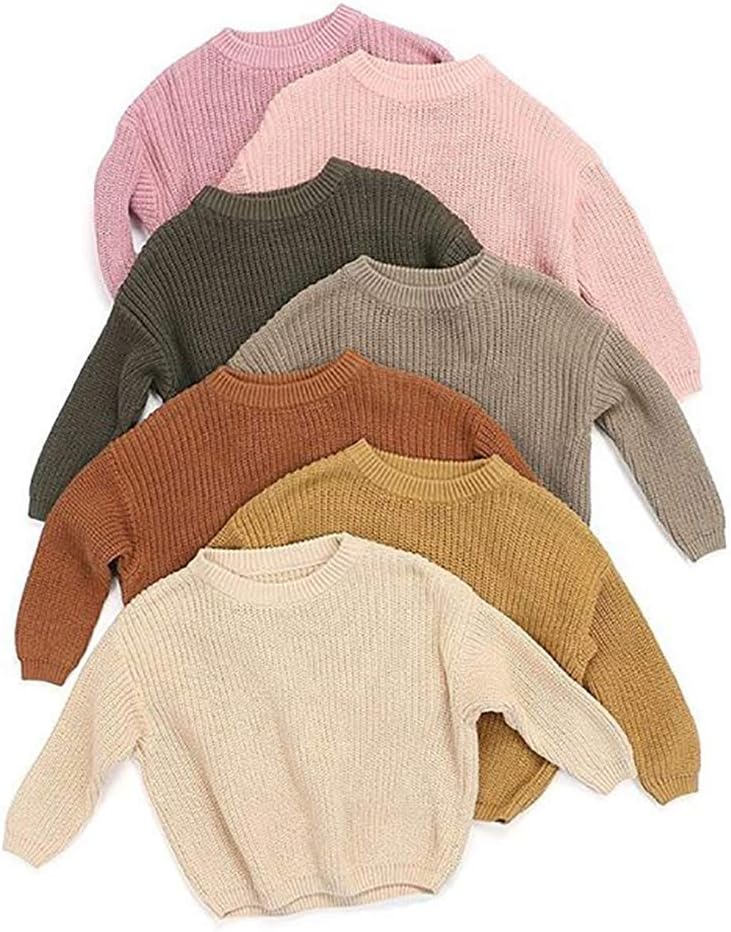 Luckinbaby Toddler Baby Girls Boys Knit Sweaters Solid Color Long Sleeve Pullover Sweatshirt Causal Fall Winter Clothes