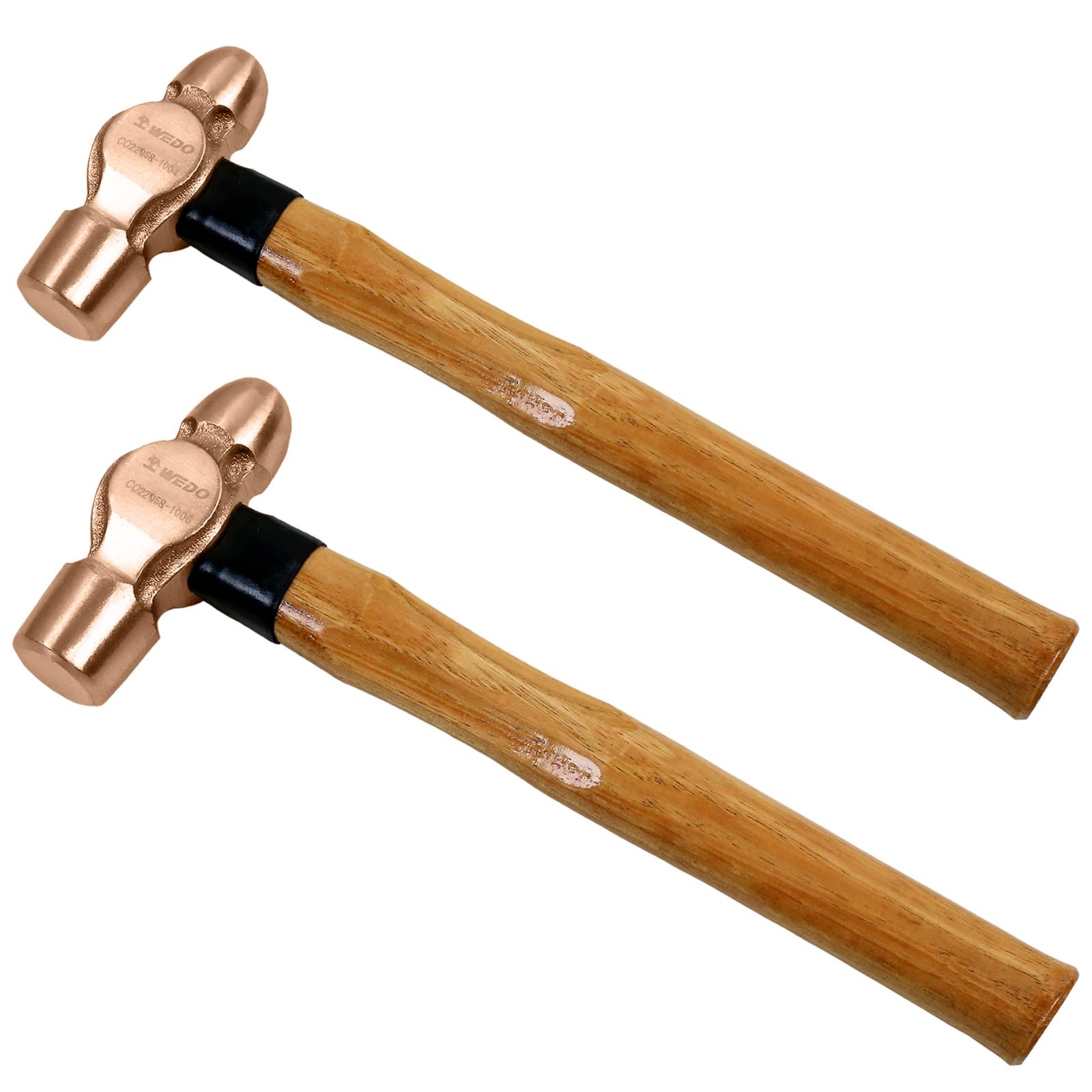 WEDO 2PCS Copper Ball Peen Hammer Set, 12 oz + 16 oz(3/4lb+1lb), Ball Pein Hammer with Wooden Handle, Die-Forge, Corrosion Resistant, DIN Standard