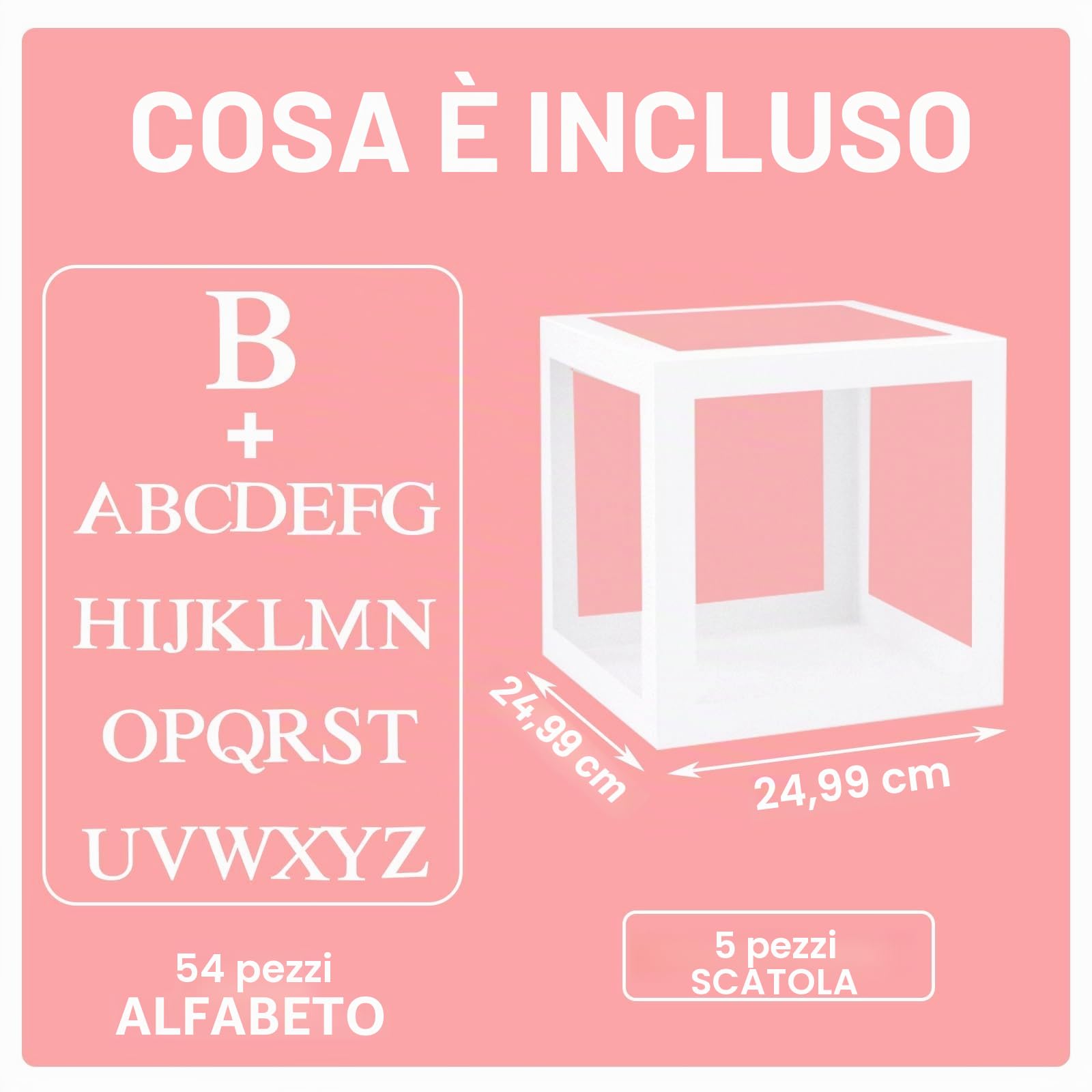 Scatola Baby Shower, 5 Pezzi Scatole Decorative Baby, 25cm Cubi Trasparente Baby con 54 Lettere per Baby Shower Decorazioni, DIY Nome, Compleanno, Battesimo Bimbo Bimba, Gender Reveal Party
