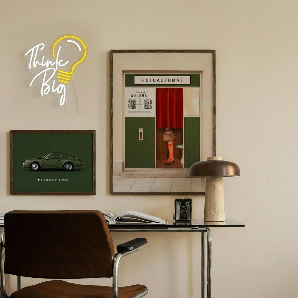 Think Big Neon Sign with Light Bulb Design LED Neon Wall Decor for Home Office,Bedroom and Creative Studio,Inspirational Neon Light Sign,USB Powered Wall Art Gift