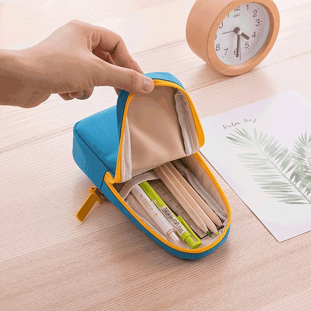 Funda de lápiz de pie, estuche de lápices de gran capacidad, bolso de almacenamiento de papelería portátil creativo, bolsa de bolsa de cosméticos multifuncional bolsa de bolsa de pluma azul pluma