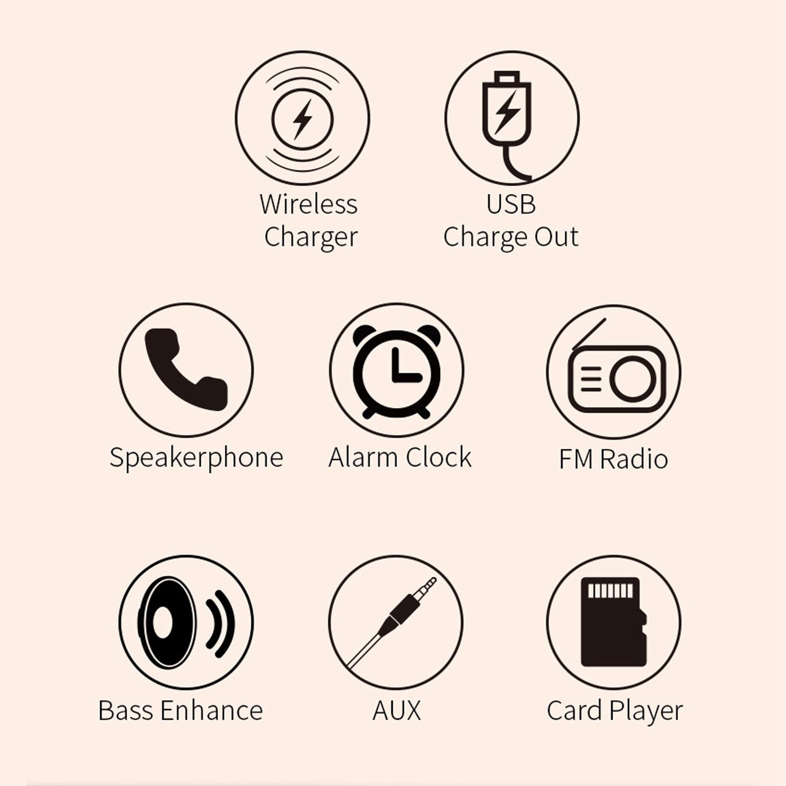 Caricatore Wireless 3 in 1 con Sveglia Radio e Altoparlante per