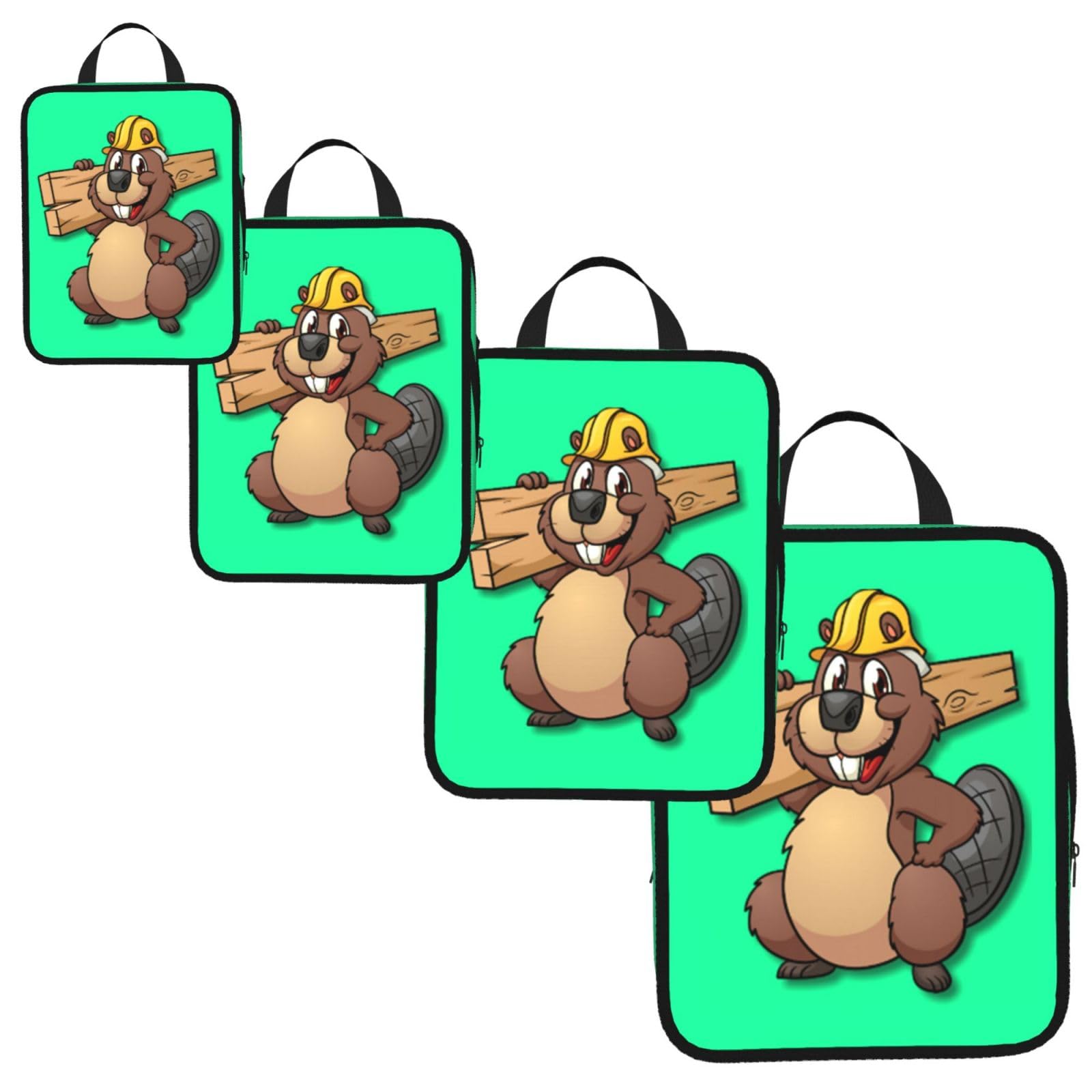 beaver working Print 4 Set Compression Packing Cubes for Suitcases,Expandable Storage Bags Organizers