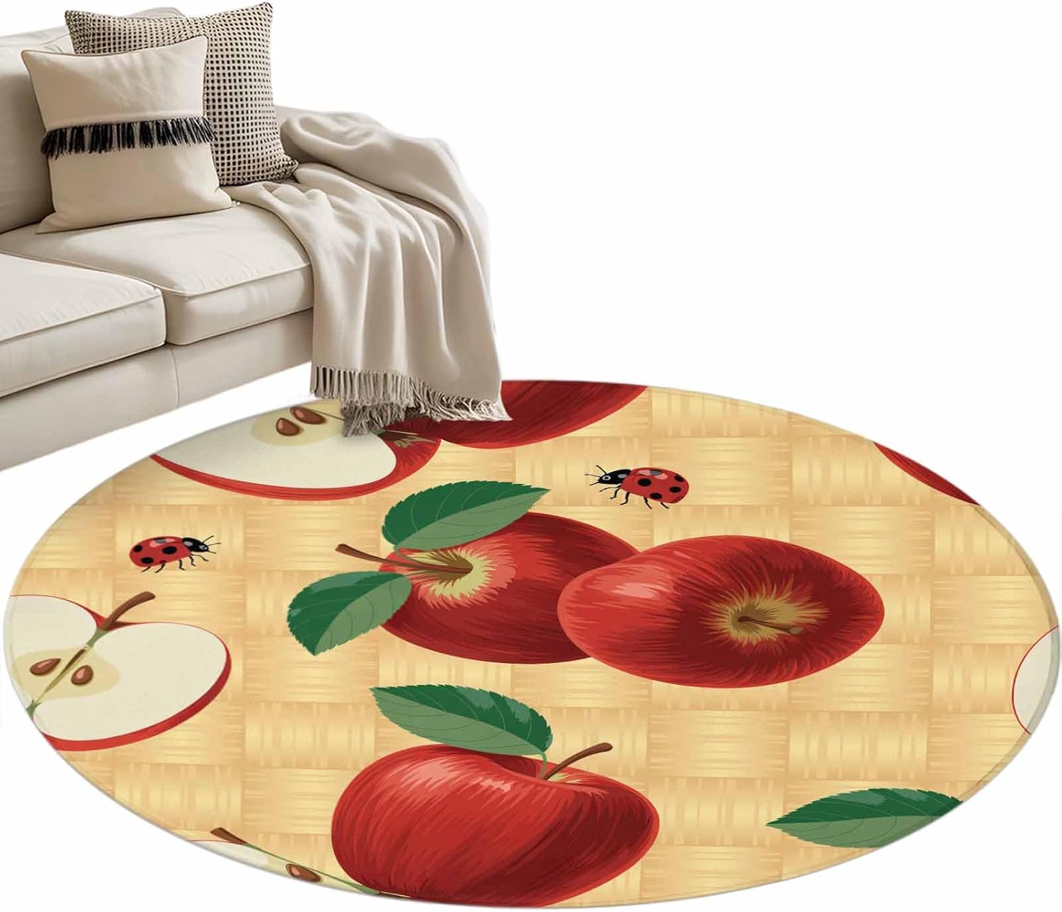 Farmhouse Apples Round Rug 3ft Washable Circle Entryway Rugs Non Slip Country Tropical Fruits Watercolor Area Rug Indoor Floor Carpet for Bedroom Kitchen Living Room Home Office Dining Room Nursery