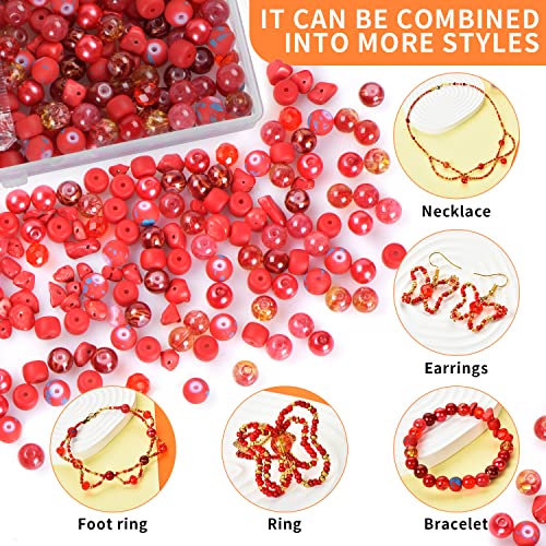 Image of Rired 27 Glass Beads for Jewelry Making, 900pcs Red Bead Jewelry Making kit, 8mm Round Assorted Beads with Bicone and Seed Beads for Bracelet Making