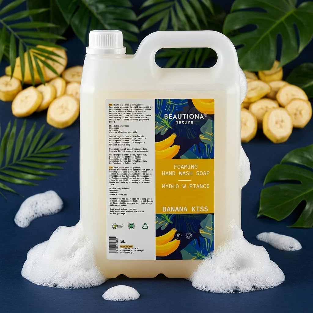 Mydło w Pianie Banan 5L – Do dozownika piany | Mydło w płynie do rąk i ciała | Łagodna formuła bez wysuszania | Dom, biuro, szkoła i gastronomia