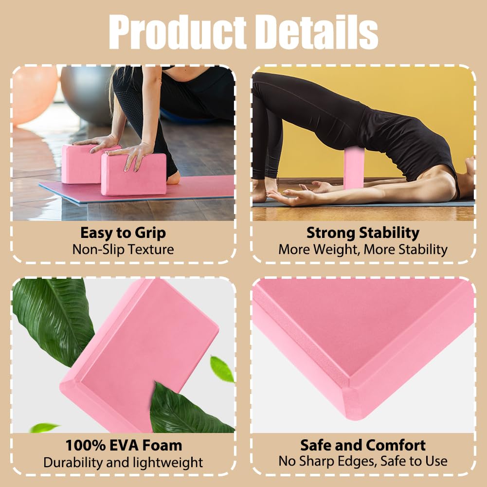 Flintronic Lot de 2 Blocs de Yoga, Brique Yoga EVA de Haute Densité, Briques de Mousse de Fitness, Briques Professionnelle, pour Pilates, Étirement, Méditation, Accessoires de Fitness, 23 * 15 * 8cm