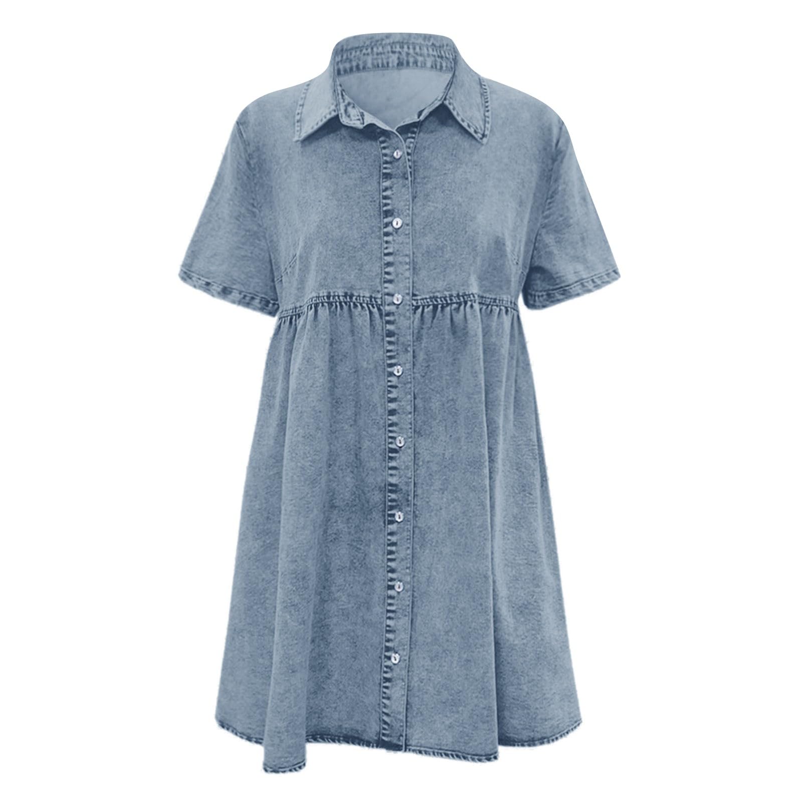 Atuendos de verano 2026 para mujer, vestido de mezclilla de manga corta con botones y escalonado, elegante e informal