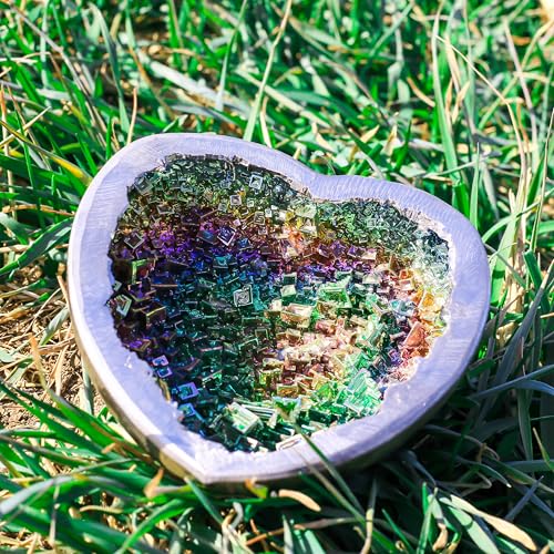 Image of Heart-Shaped Bismuth Crystal Ore Bowl - 4.25 inch Inch, 560g (19.7 oz) - Iridescent Rainbow Metal Art, Home Decor, Mineral Specimen