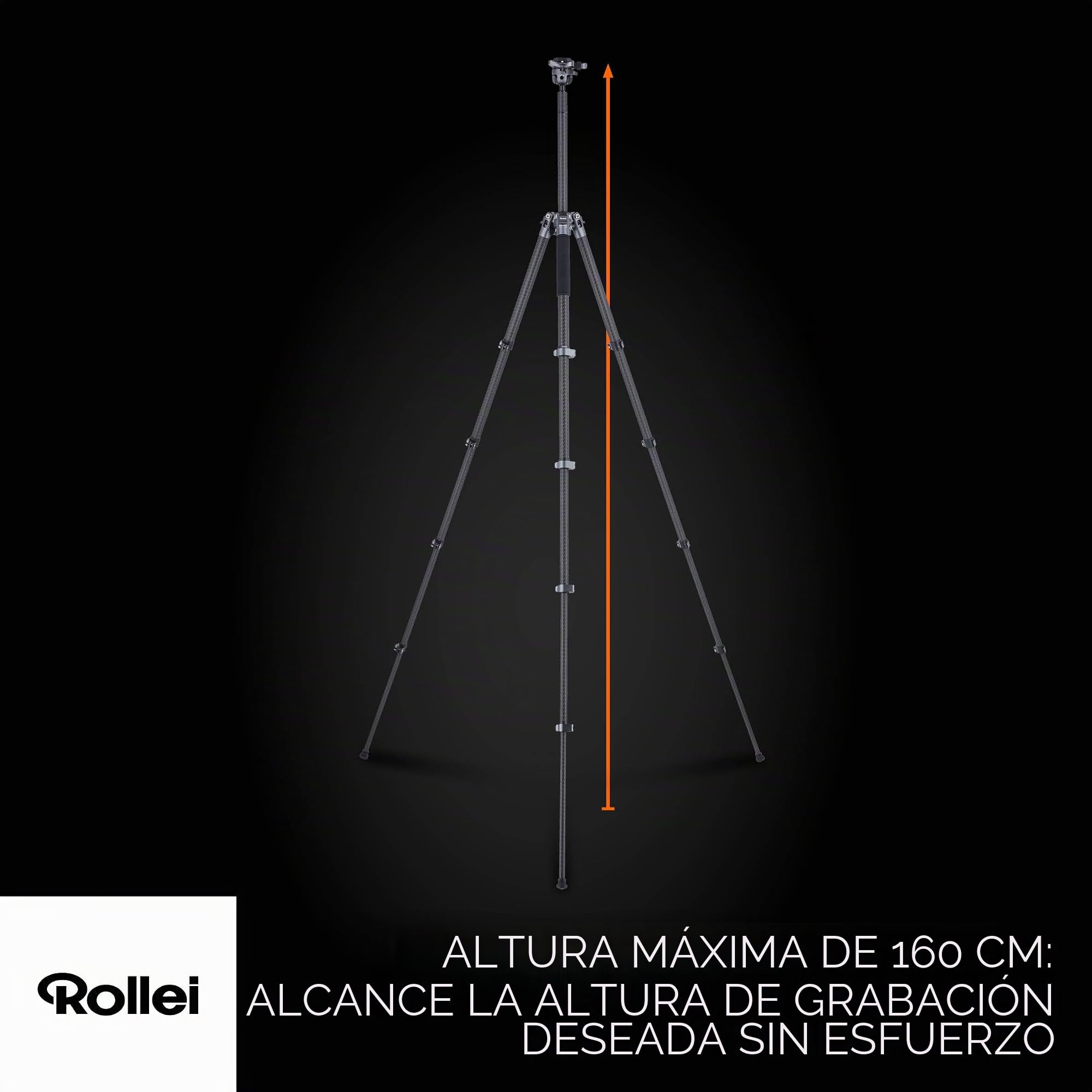 Rollei Easy Traveler - Trípode de Carbono (Capacidad de Carga de 5 kg, Altura de 160 cm, Ultraligero, Compacto, función de Bloqueo)