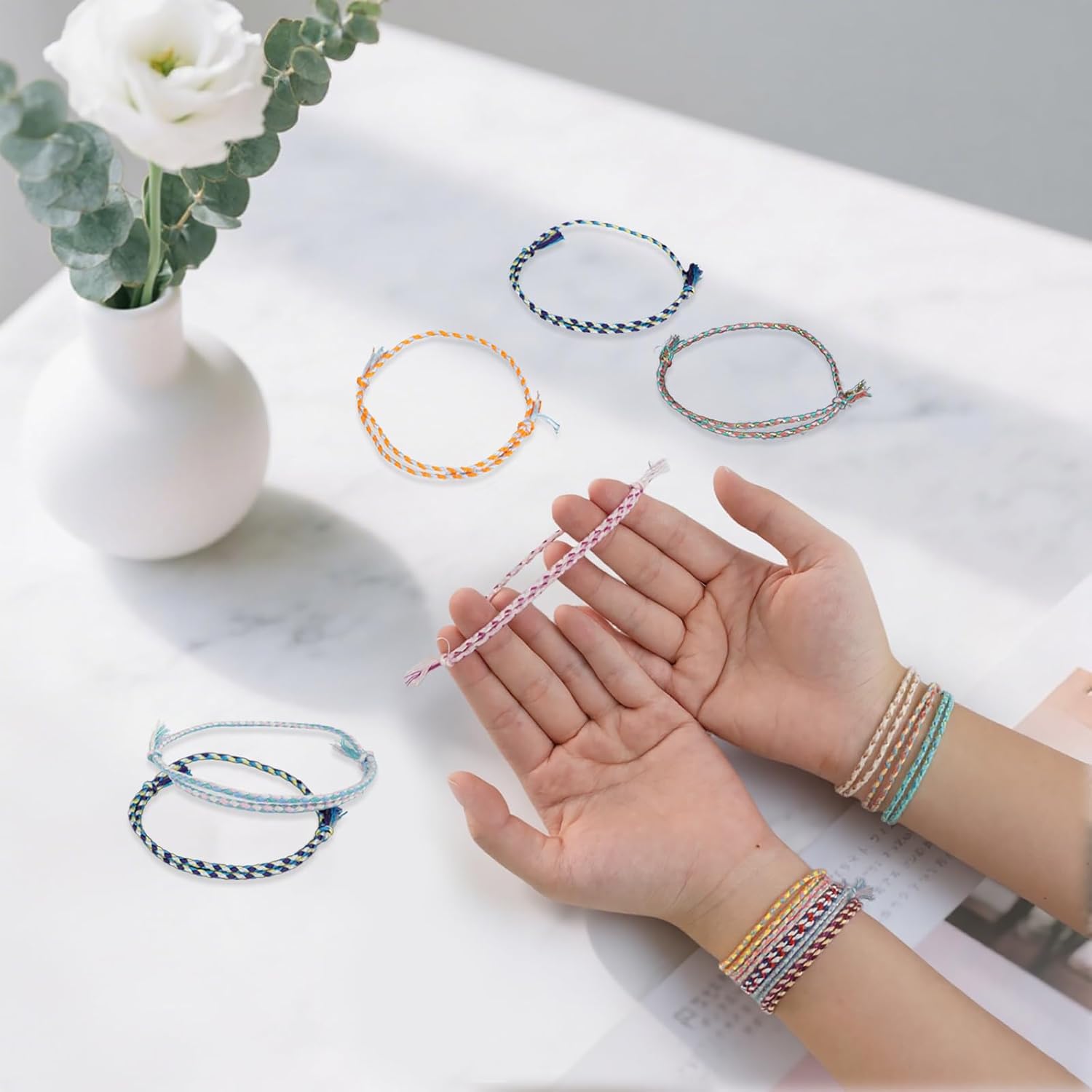 120 Pcs Woven Wrap Friendship Bracelets Adjustable Thread Braided Bracelet Handmade Beach String Bracelets for Birthday Gifts Women Party Favors - Image 4