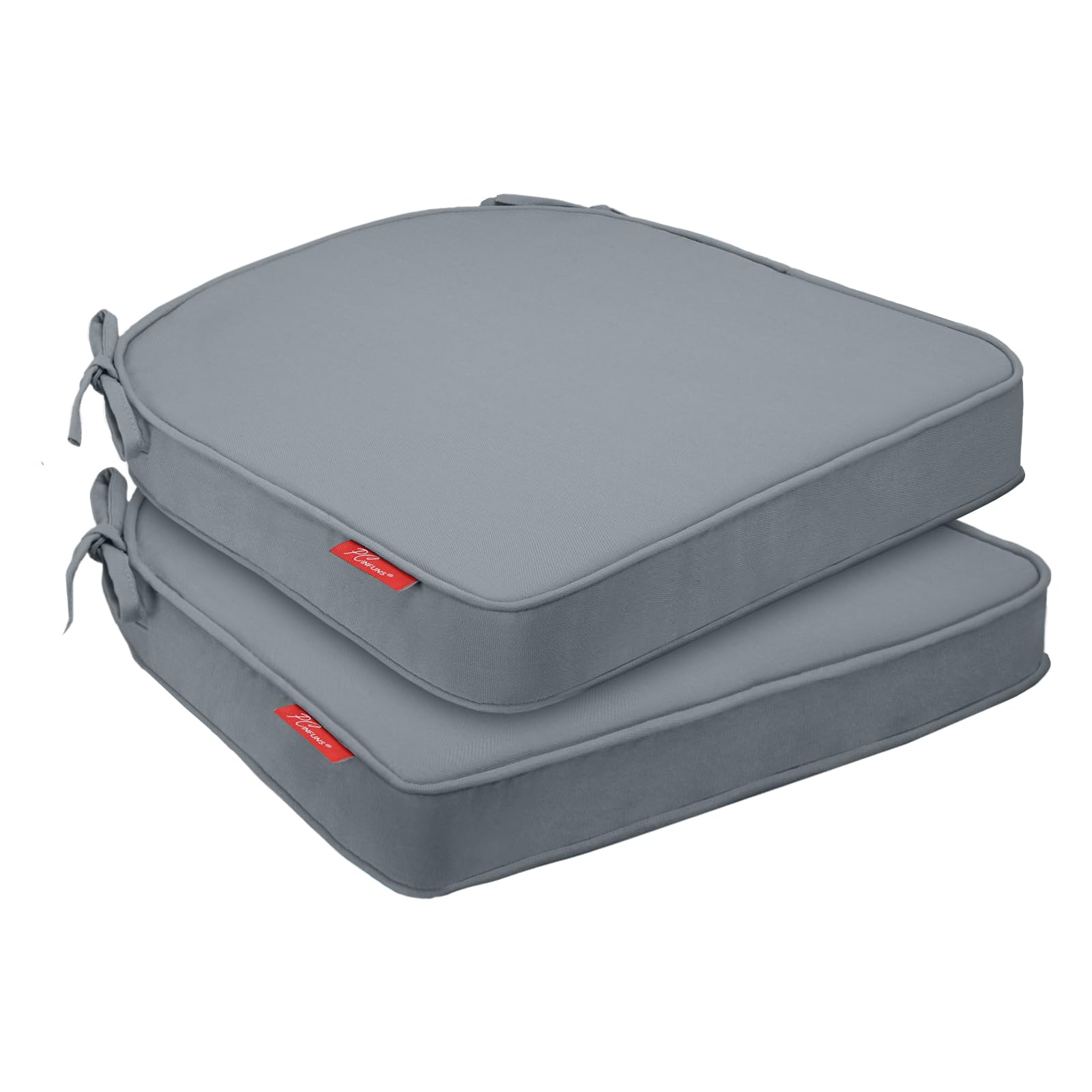 Pcinfuns Outdoor Chair Cushions Set of 2,Thick 17" x 16" x 3" Cushion for Patio Furniture,Round Corner Patio Chair Pads with Ties, Memory Foam Outdoor Seat Cushions,Deep Grey