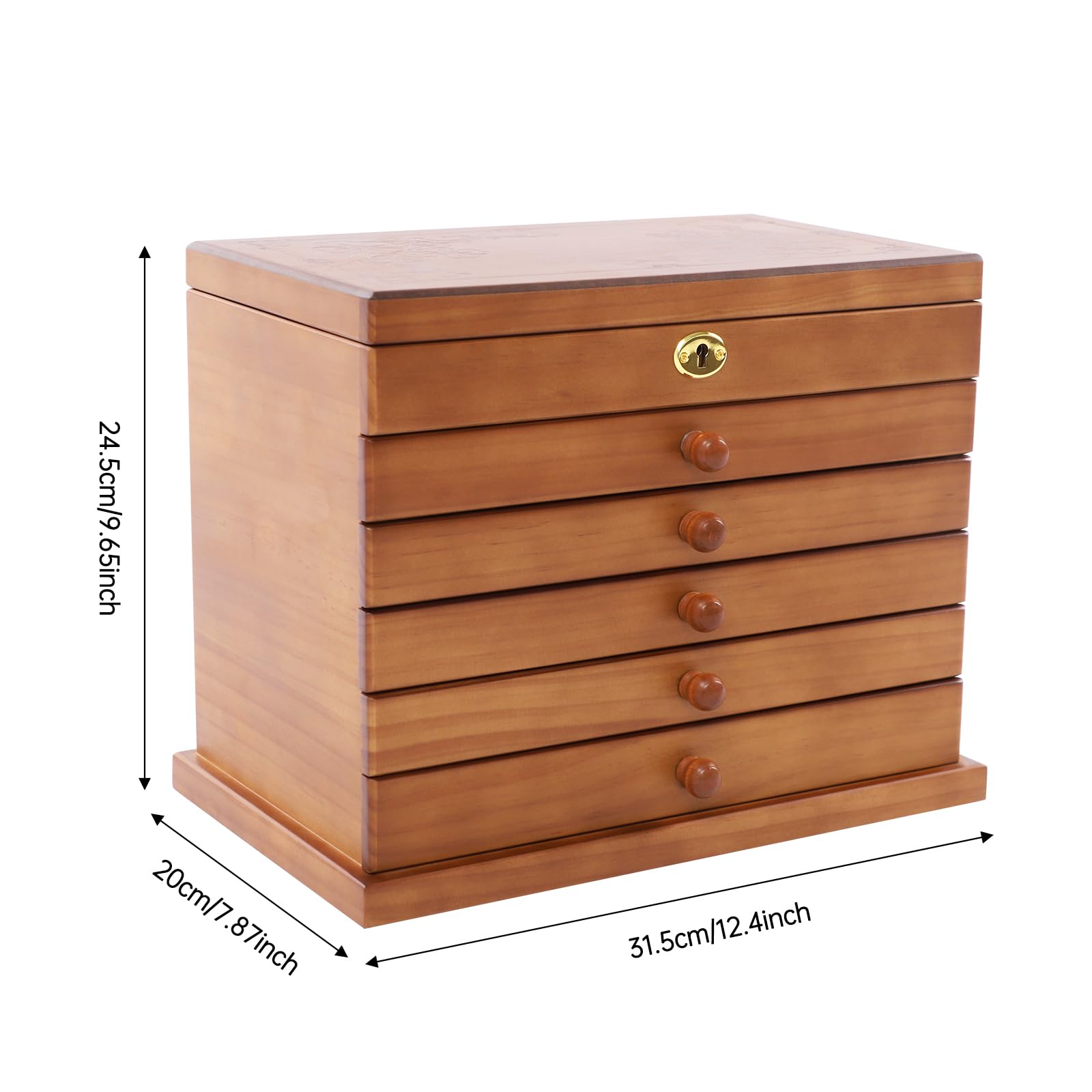 Schmuckkästchen Holz mit 6 Schubladen und Spiegel | Hochwertige Schmuckaufbewahrung, Samt-Innenfutter, Für Ketten, Ohrringe, Ringe und Armbänder