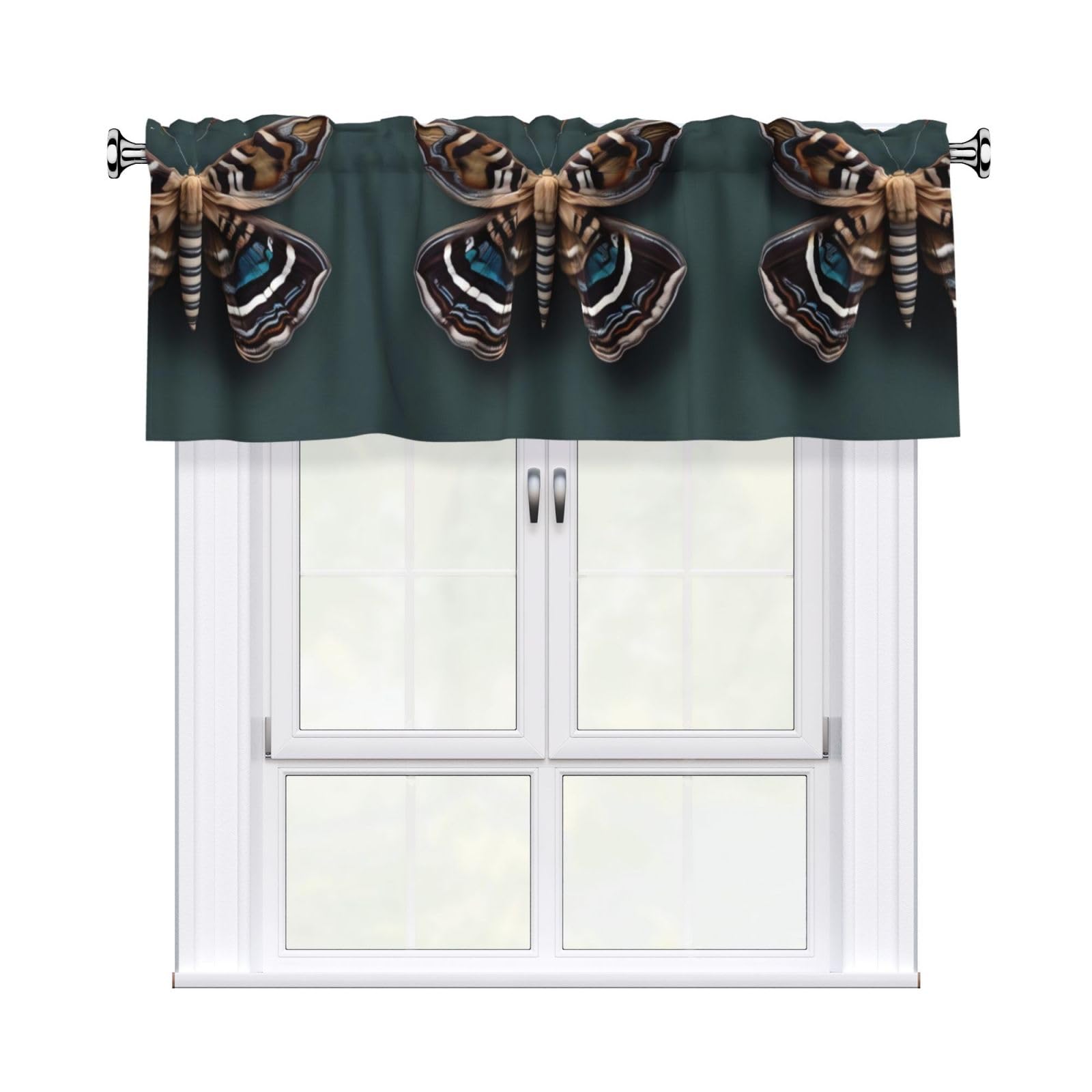 LMNGH Beautiful Moth Curtain Valance for Windows,Kitchen Window Curtains Blackout Drapes Window Treatments Decorative Rod Pocket Short Curtain for Living Room Bedroom,54" W x 18" L