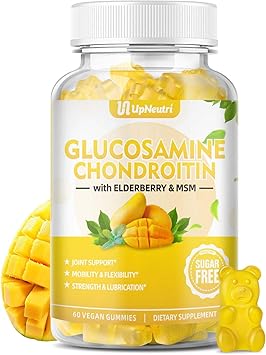 Sugar Free Glucosamine Chondroitin Gummies, Extra Strength 1500mg Glucosamine with Chondroitin MSM & Elderberry & Turmeric, Joint Support Supplement for Men & Women Move Free Joint Health