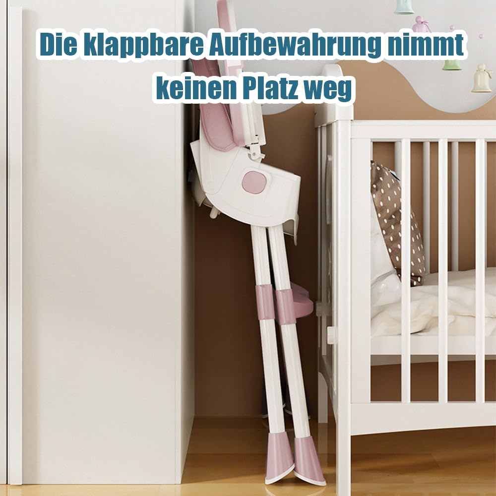 Supfine Seggiolone 3 in 1, regolabile con cintura di sicurezza a 5 punti, tavola da pranzo rimovibile, altezza regolabile 87 cm, pieghevole, per neonati e bambini (rosa, 3 in 1)