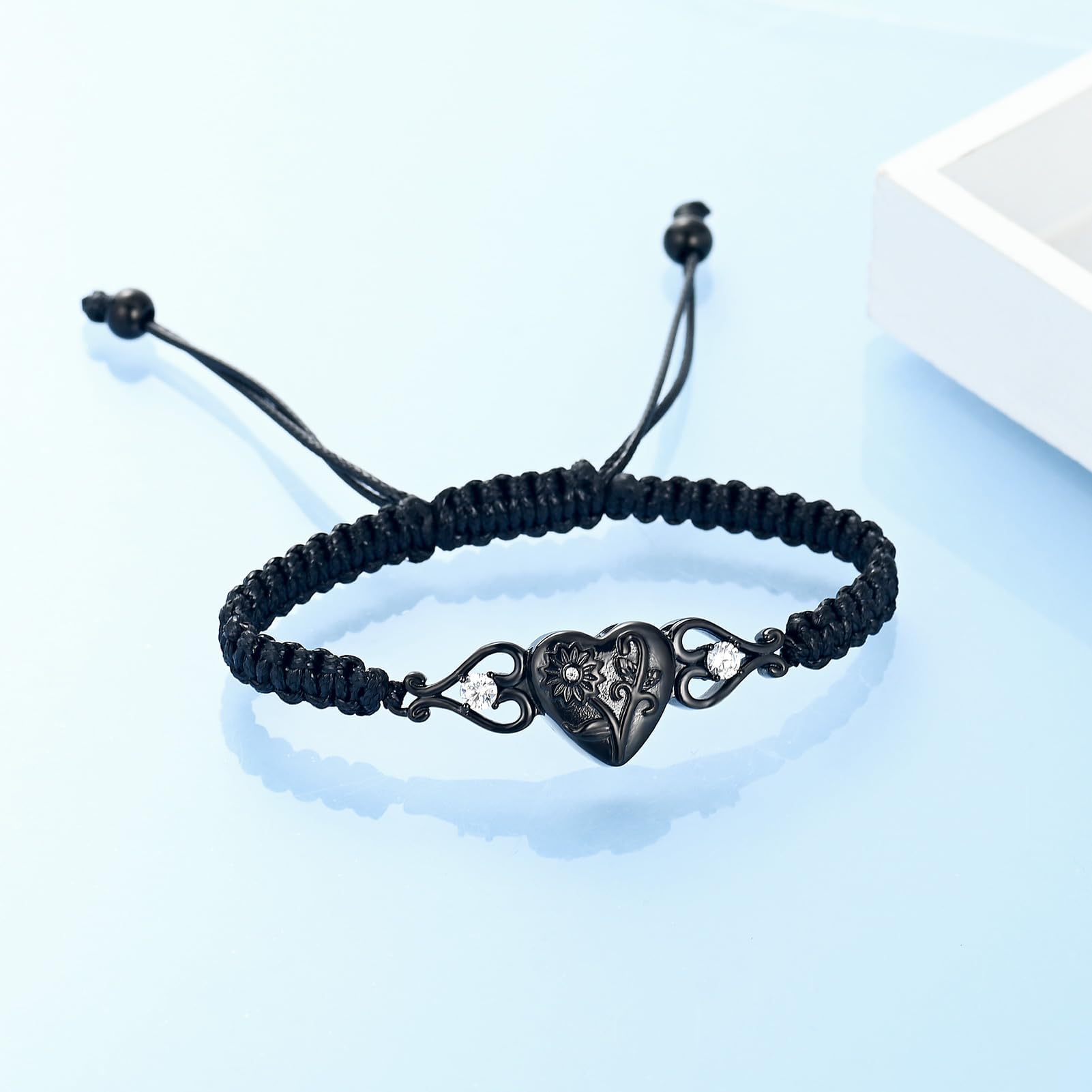 QGJNSGC Double Heart Cremation Bracelet for Ashes for Women Stainless Steel Sunflower Urn Bracelet Memorial Jewelry Loved Ones Human Pet Funeral Keepsake Gift Adjustable Bangle - Image 3
