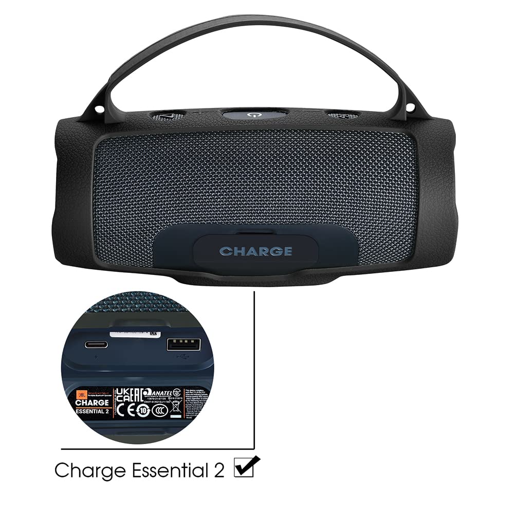 Funda de Silicona para JBL Charge Essential 2 Altavoz Bluetooth inalámbrico, Charge Essential 2 & Charge 4 Funda Protectora portátil para Viaje (Negro)