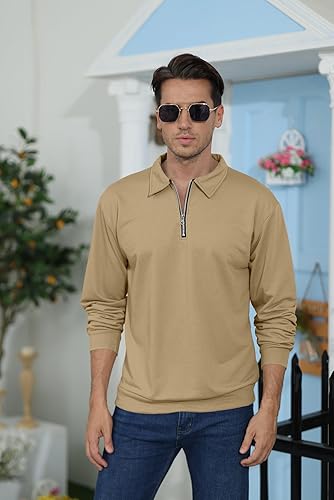 Miniatura 2 de Lexiart Camisas tipo polo de manga larga para hombre, estilo casual, térmicas, holgadas, con cremallera de un cuarto